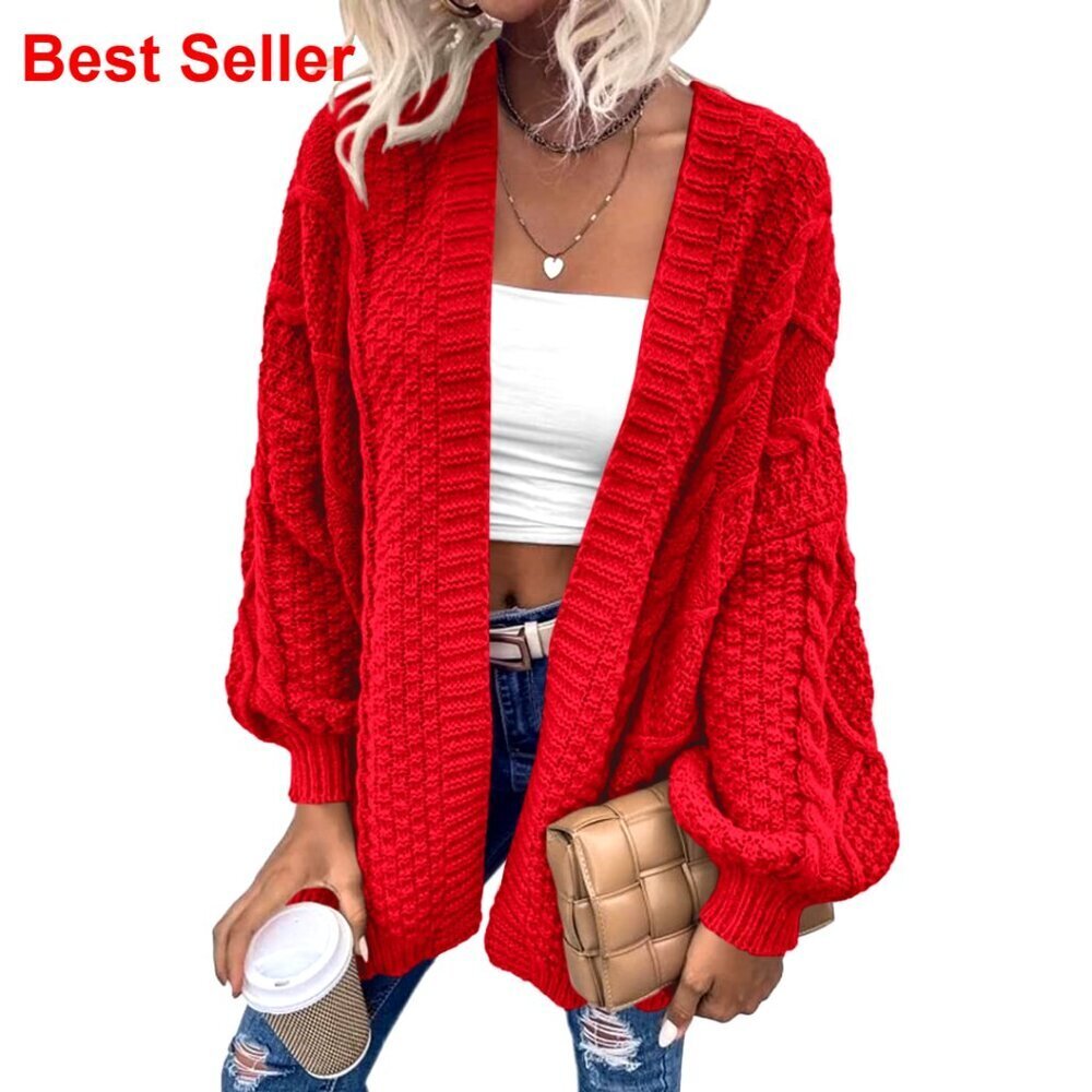 Oversized Cable Knit Cardigan Sweater Long Sleeve Chunky Open Front